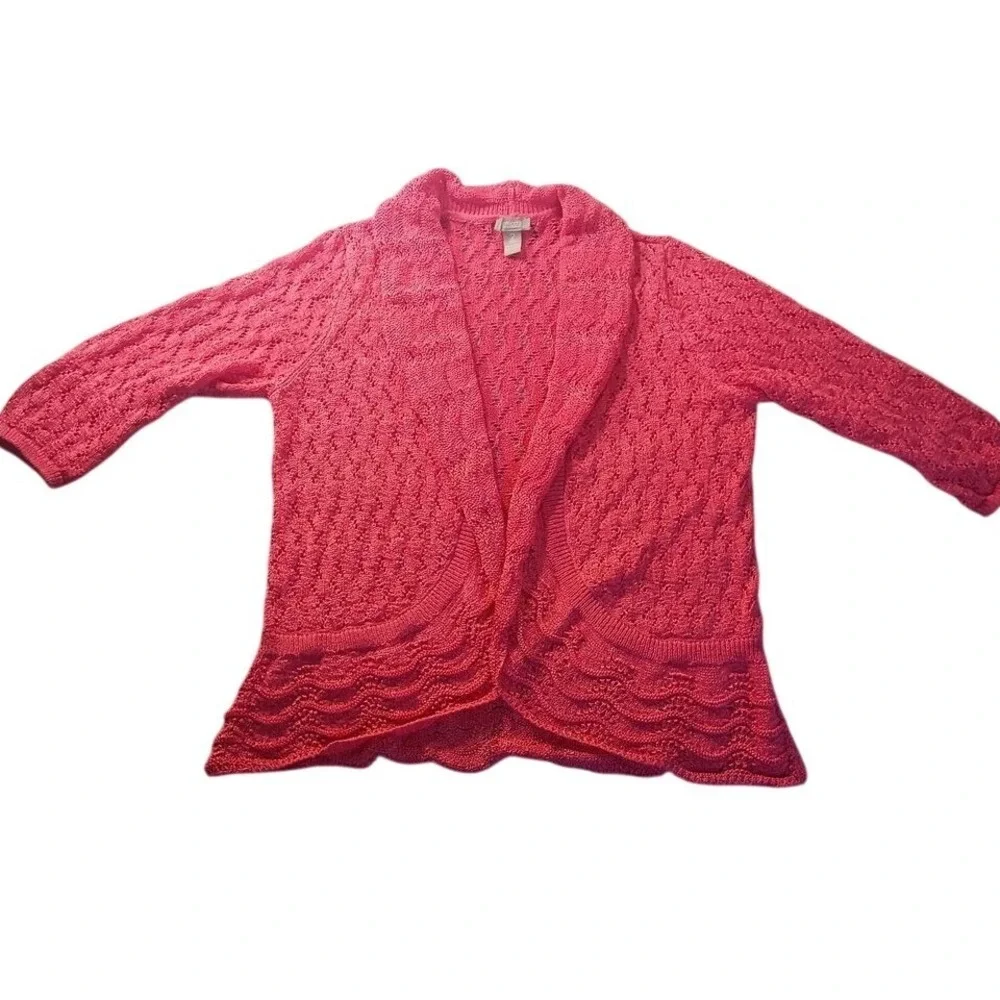 Chico's Crochet Knit‎ Open-Front Cardigan Sweater Size 2 (US 12) Resort Casual